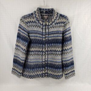 J Jill XS Petite Zip Sweater Jacket Acrylic Wool Angora Blue Gray Women Chevron